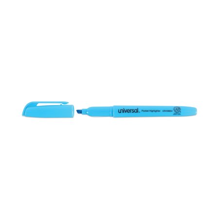 Universal Pocket Highlighters, Chisel Tip, Fluorescent Blue, PK12 UNV08854